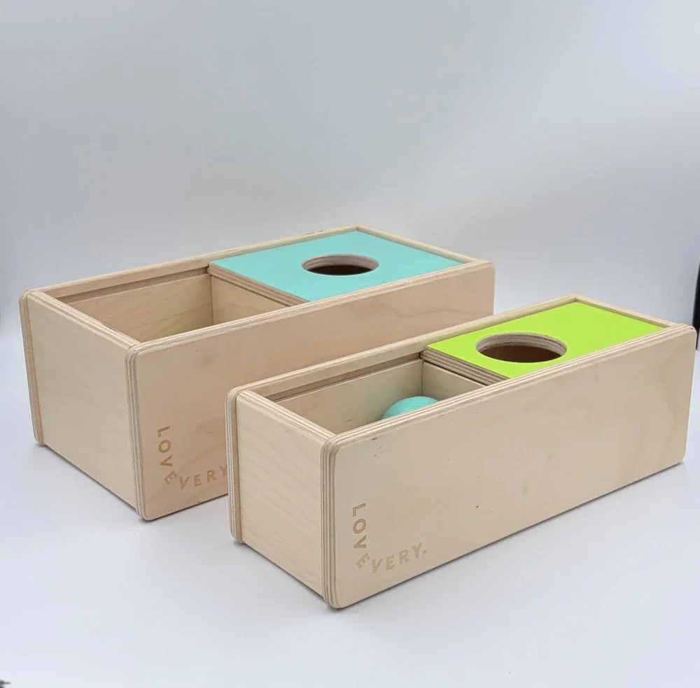 Lovevery Sliding Top Box & Ball Drop Box - Montessori Wooden Toys